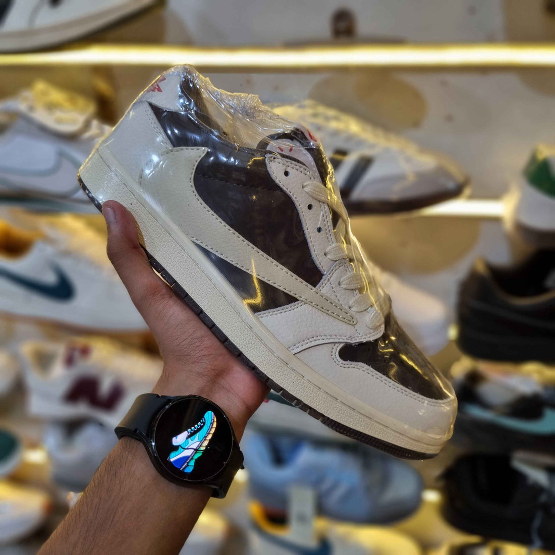 Travis Scott Reverse Mocha Premium Sneaker Side Profile - Shoe Society