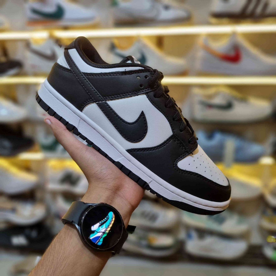 Dunk Low Retro Black White Panda Premium Sneaker Side Profile - The Shoe Society