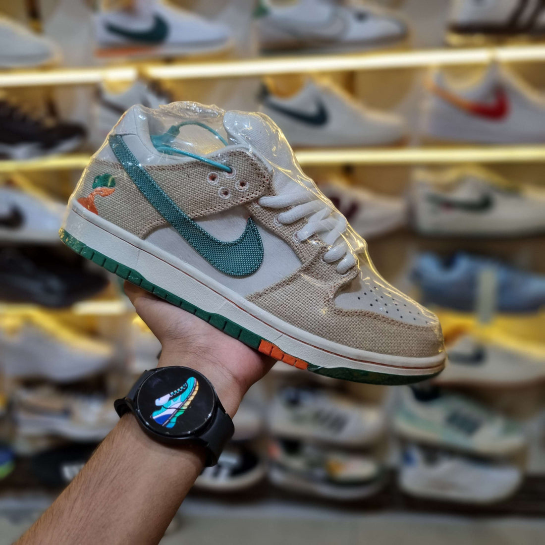 Close Up of Premium Hemp Material on SB Dunk Low Jarritos Shoe