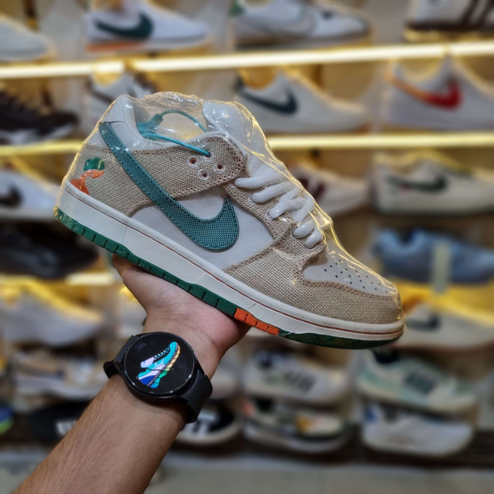 Close Up of Premium Hemp Material on SB Dunk Low Jarritos Shoe