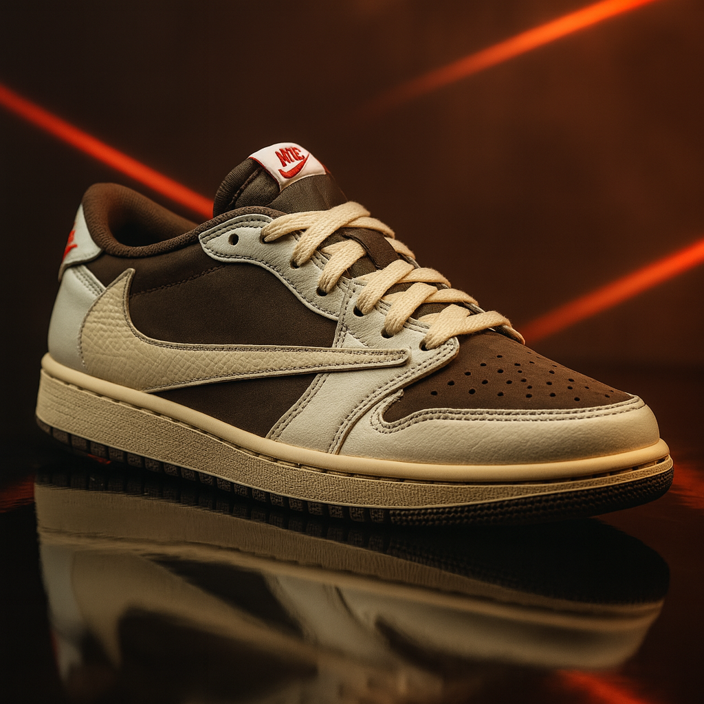 Brown-cream retro low-top sneakers – front view