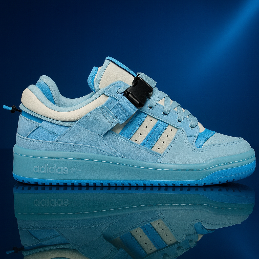 Light-blue retro low-top sneakers with strap – front view