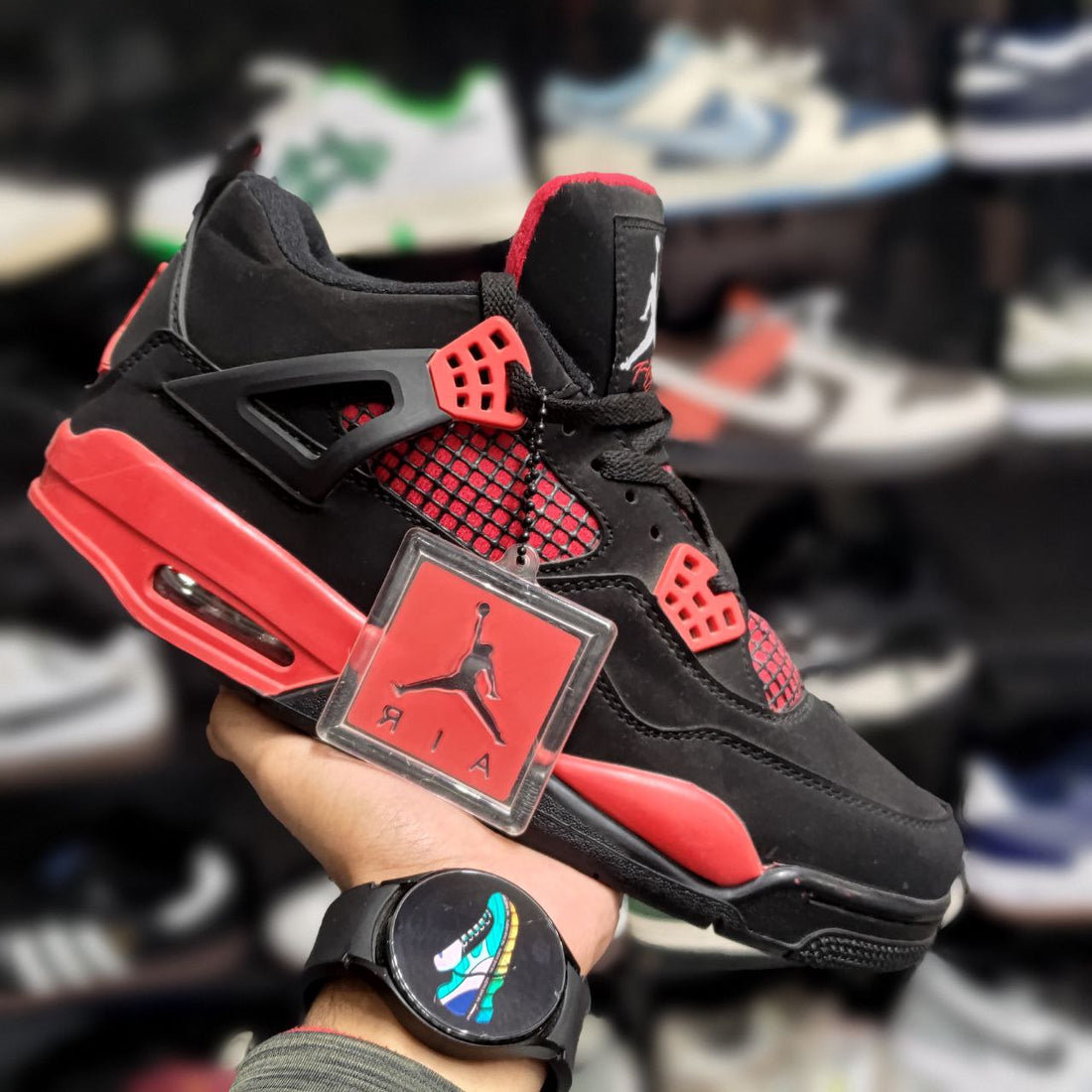 Jordan 4 Retro Red Thunder Premium Sneaker Side Profile - The Shoe Society